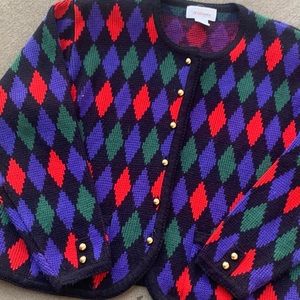 Vintage Argyle Diamond Gold Button Cardigan